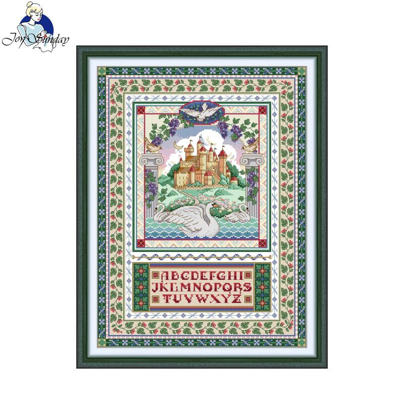 Embroidery X Pattern - Joy-クロスステッチ刺embroideryキット、swan Castle hdパターンプリント、aidaファブリック、16カラット、14カラット、11ct、アートクラフト、DIY、新品