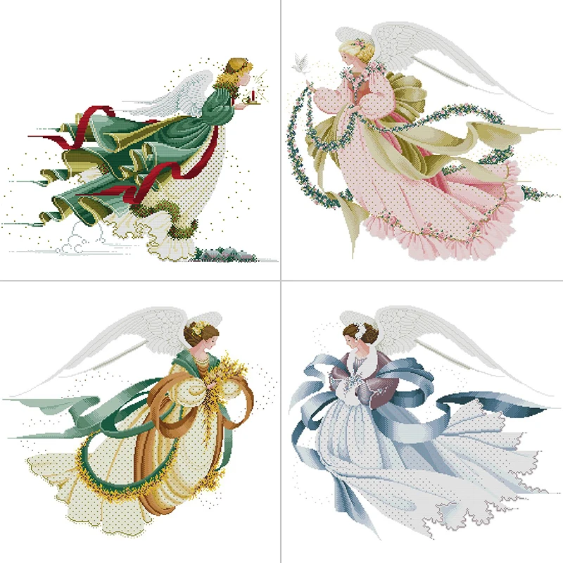 Embroidery X Pattern - 刺stitchキット,クロスステッチ,エンジェルシリーズ,カウントキャンバス,プリント生地キット,DIY,家の装飾,14カラット,11カラット