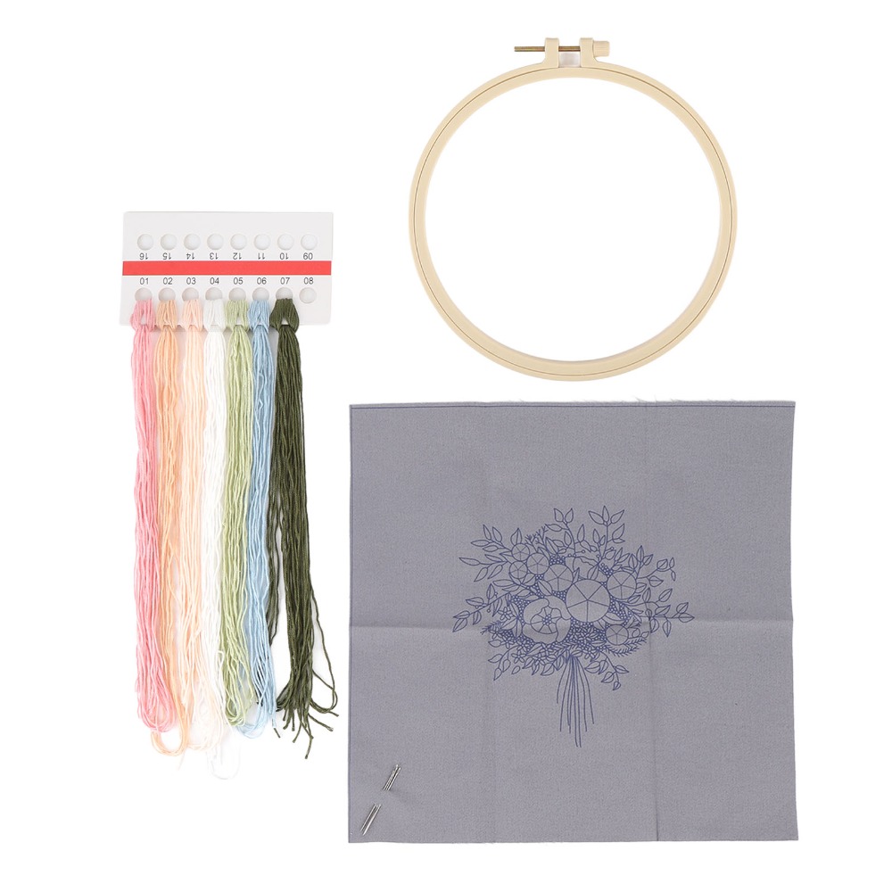 Embroidery Design Patterns Flowers - プリントパターン刺繍スターターキット 3Dフラワーデザイン カラフル糸セット 花刺繍キット クロスステッチキット 初心者向け
