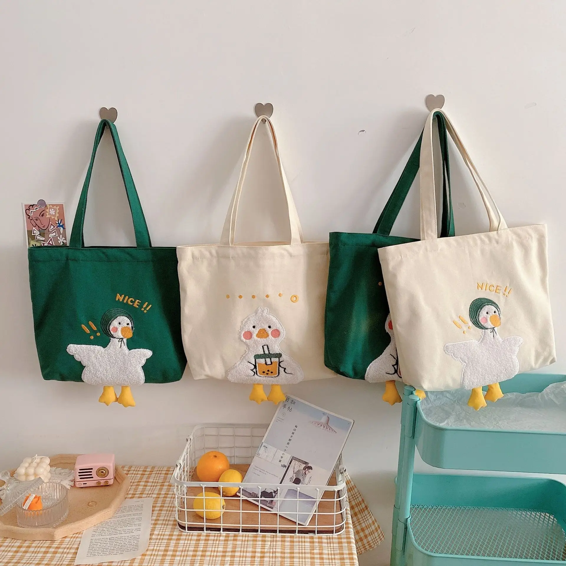 Embroidery Design Love - 女性用キャンバスショルダーバッグ,素敵なデザイン,2ピース,刺duck,学生,ランドセル,トートバッグ