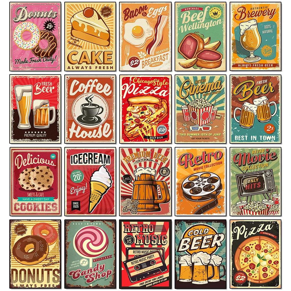 Embroidery Kitchen - 5D ダイヤモンドペインティング食品ポスターダイヤモンドモザイク刺繍セットパンビールカップ DIY ラインストーンキッチンレストラン装飾ギフト