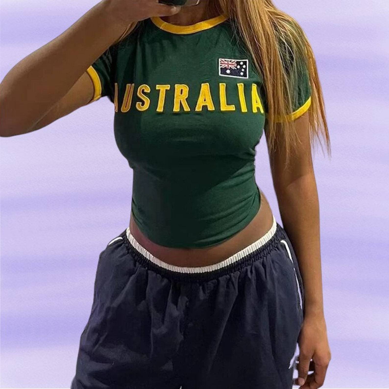 Embroidery In Australia - 女性用半袖ゴシックTシャツ,ショートトップ,ヴィンテージ,カジュアル,グランジ,アーバンファッション,y2k