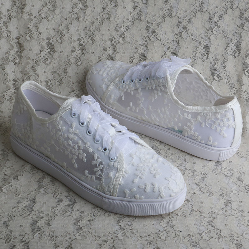 Wedopus ホワイトスニーカー女性用フラットブライダルシ - Embroidery Lace のレビューと価格