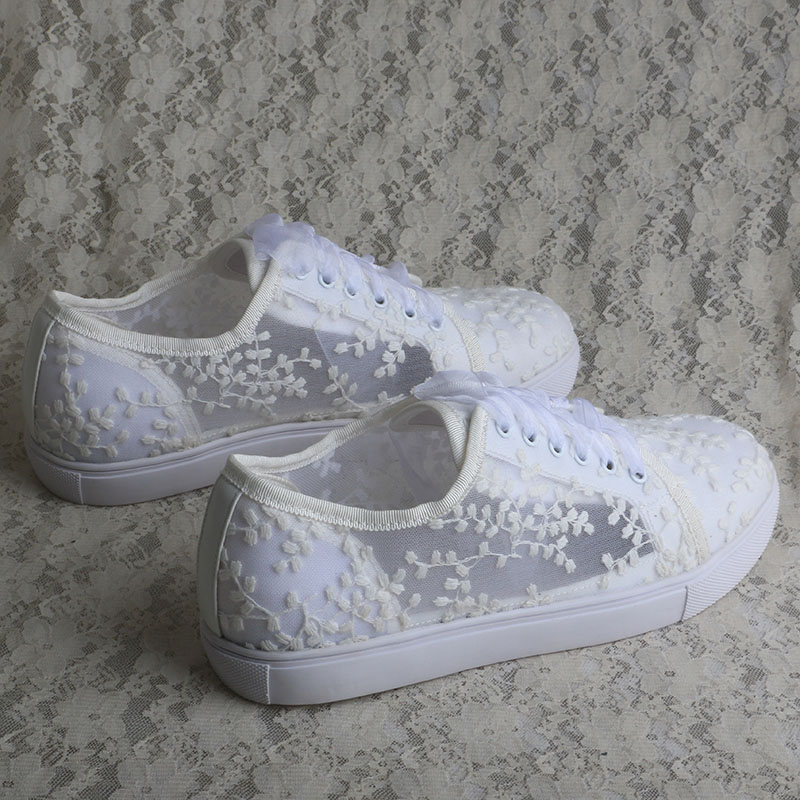 Wedopus ホワイトスニーカー女性用フラットブライダルシ - Embroidery Lace のレビューと価格