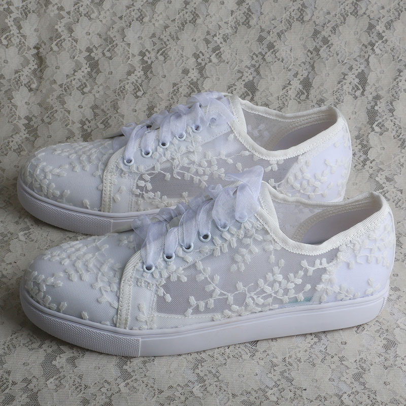 Wedopus ホワイトスニーカー女性用フラットブライダルシ - Embroidery Lace のレビューと価格