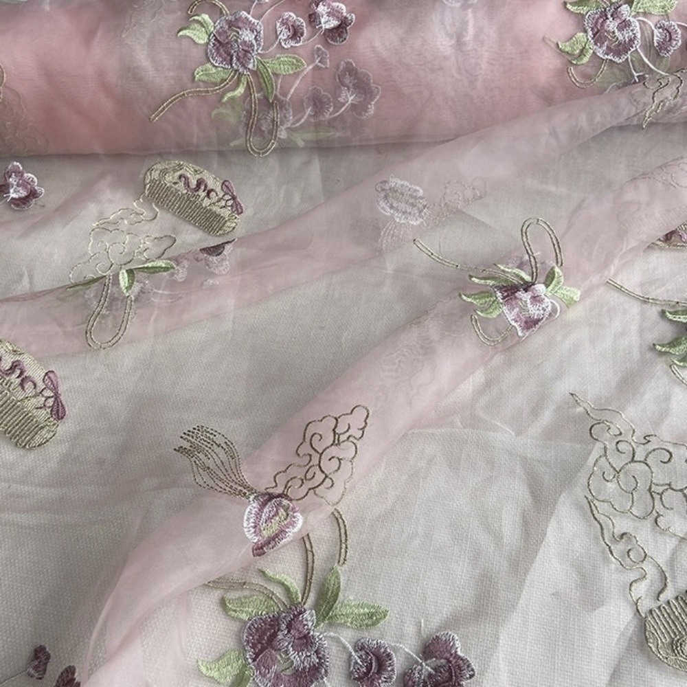 素敵な人気の刺繍フラワーデザイン高品質硬めシルクオーガンザ生 - Embroidery Design Love のレビューと価格