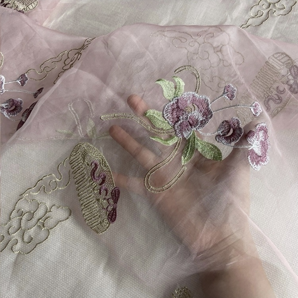 素敵な人気の刺繍フラワーデザイン高品質硬めシルクオーガンザ生 - Embroidery Design Love のレビューと価格