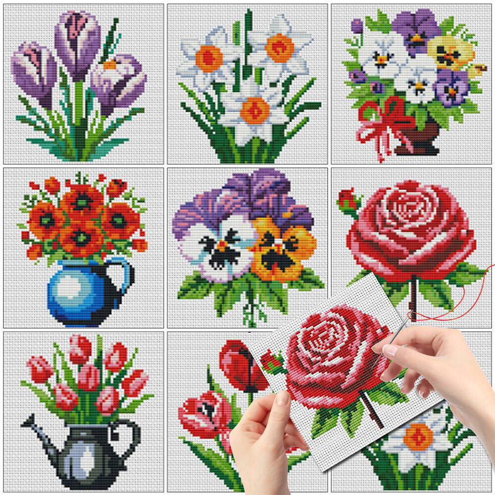 Evershine 8 個ミニフラワークロスステッチ花瓶パタ - Embroidery Design Patterns Flowers のレビューと価格