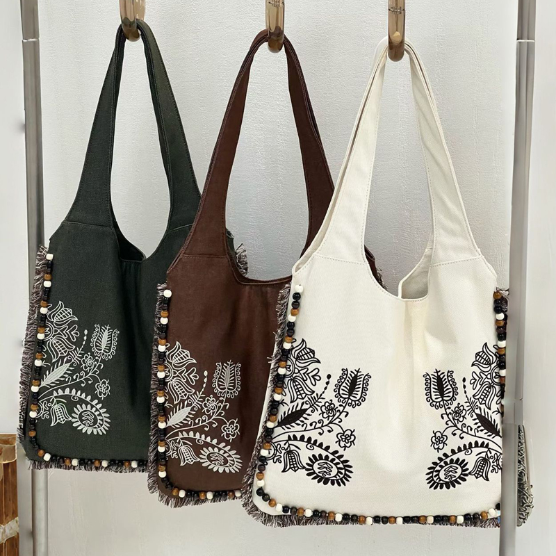 ボヘミアンキャンバストートバッグ女性のための高級デザイナーハ - Embroidery Design Patterns Flowers のレビューと価格