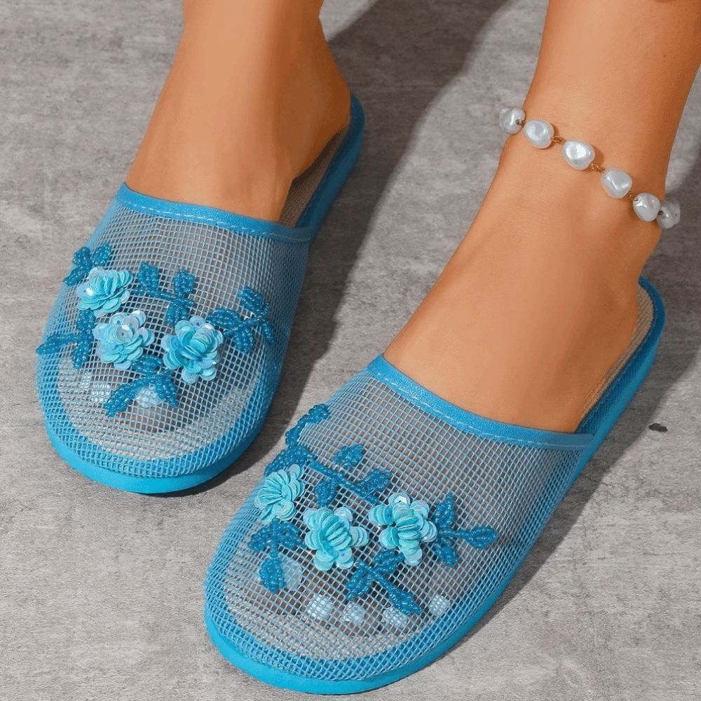 ファッションフラワー刺繍メッシュサンダル、滑り止めソフトボト - Embroidery Love のレビューと価格